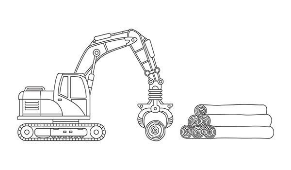 Excavator Wood Grab In Operation