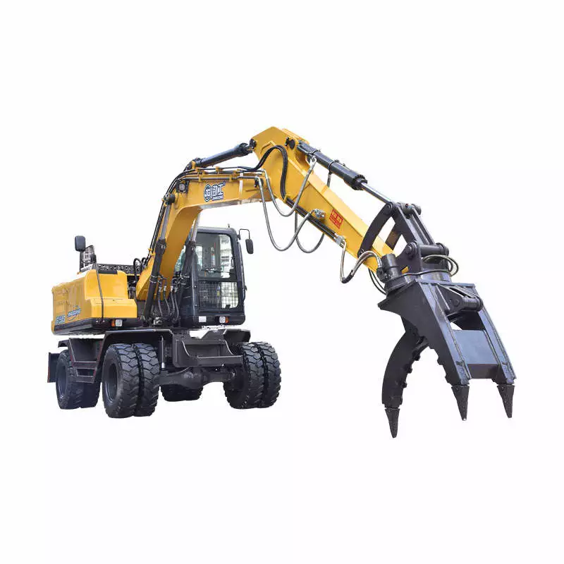 13 Ton Wheeled Excavator for Sale with Stone Clamp Attachment
