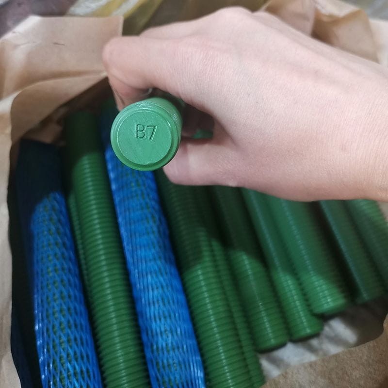 ASME SA193 Grade B7 Bolts, Green Xylan Coated, 3/4 IN, 90 MM