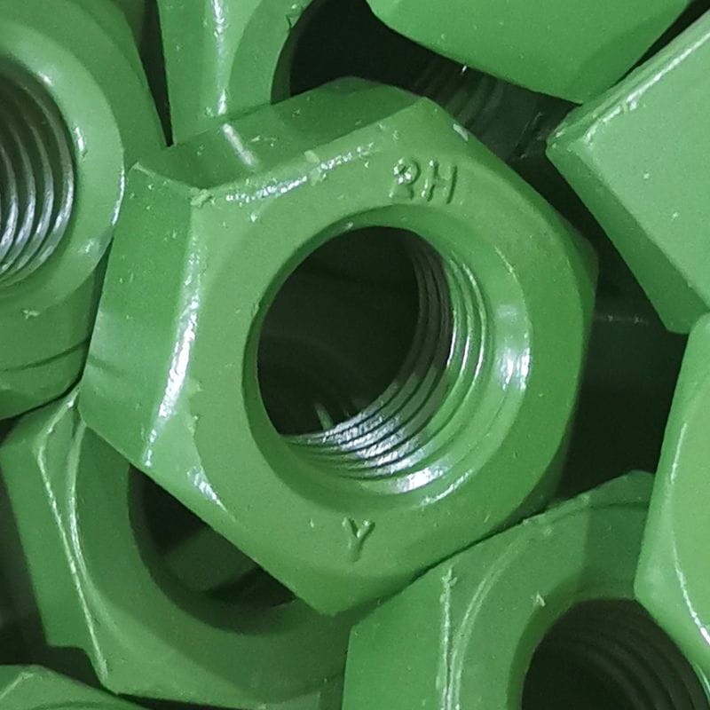 Green Teflon Coated Heavy Hex Nut, ASTM A194 Gr.2H, 1 Inch
