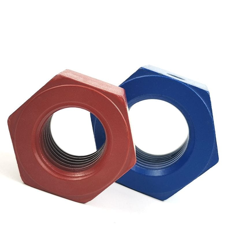 PTFE Coated Hex Nuts, ASTM A194 2H, Blue, Red, Green, Yellow