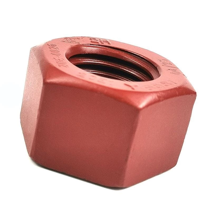 Xylan Coated Heavy Hex Nut, ASTM A194 2H, Red PTFE, 7/8 Inch
