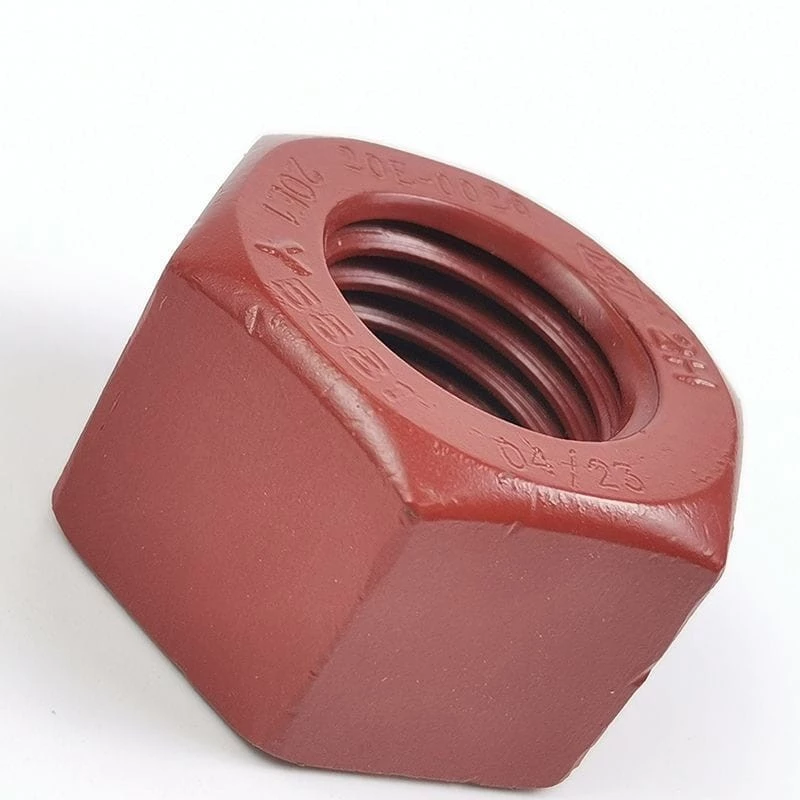 Red Xylan Coated Hex Nut, ASTM A194 2H, API 20E, 1-1/4 Inch