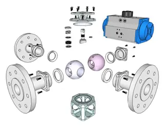 Three-Way Ball Valve Parts Drawing