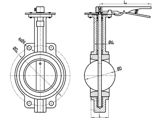 Pneumatic Wafer Butterfly Valve Design Drawing