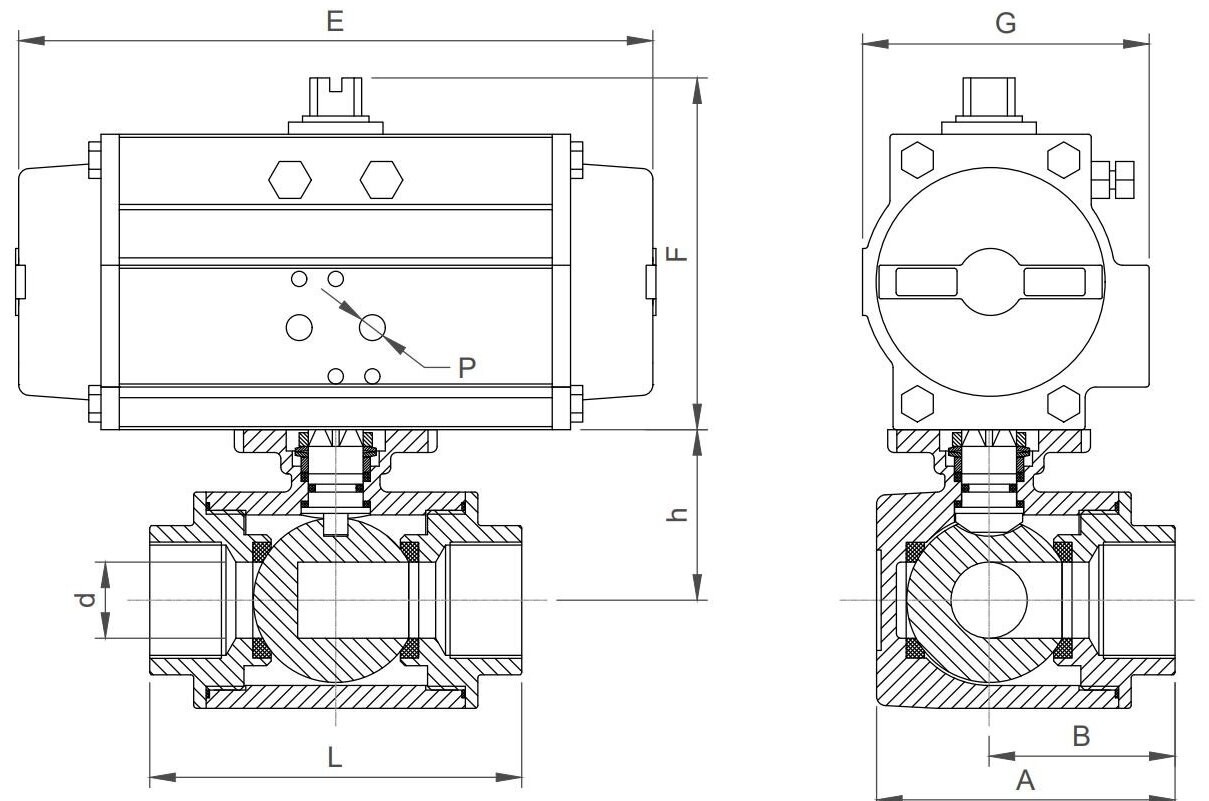 Pneumatic Three-Piece Ball Valves