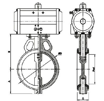 Pneumatic Butterfly Control Valve Design Drawing