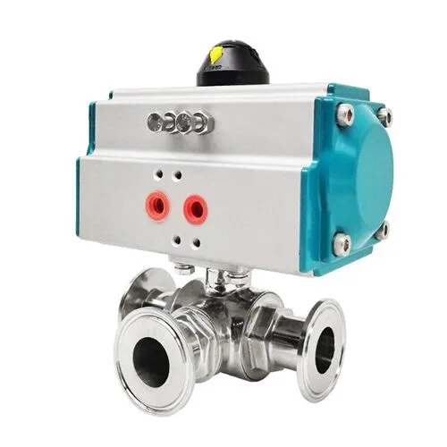 Pneumatic Sanitary Ball Control Valve, Three Way, SS 304/316