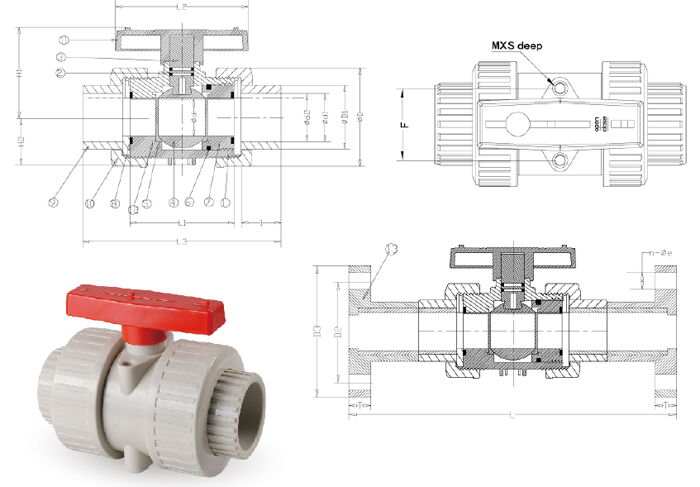 Drawing of PPH Pneumatic Ball Control Valve
