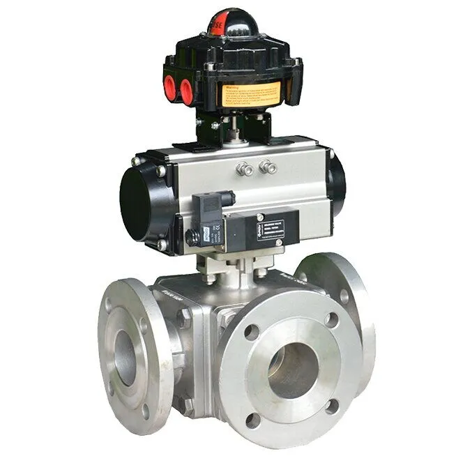 Three Way Pneumatic Ball Control Valve, SS 316L, DN15-DN200