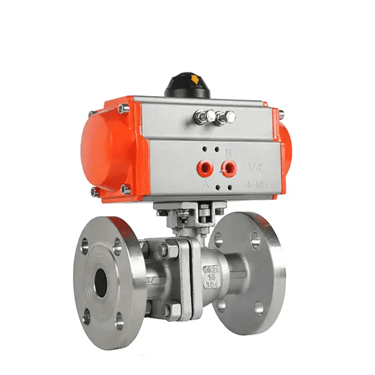 Pneumatic Ball Control Valve, DN25, PN16, SS 304, Flanged