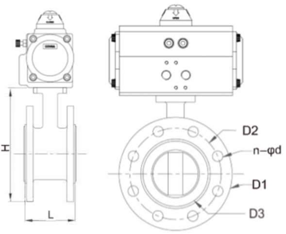 Drawing of Pneumatic Butterfly Control Valve