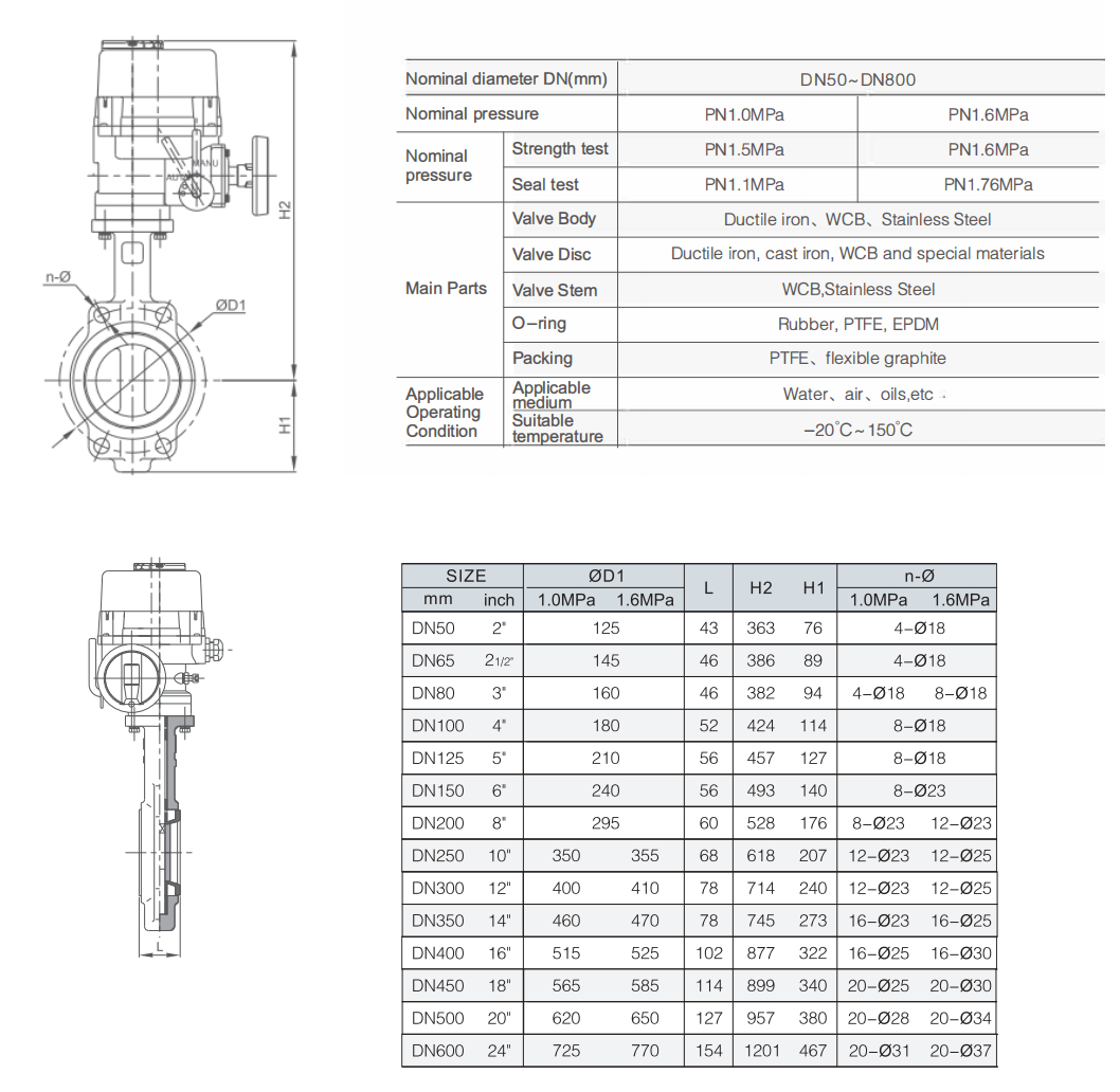 Drawing of Electric Butterfly Control Valve