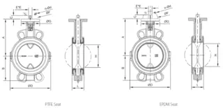 Drawing of PTFE LIned Butterfly Control Valve