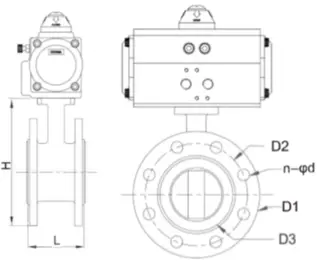 Drawing of Pneumatic Butterfly Control Valve