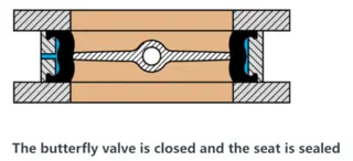 The butterfly valve is closed and the seat is sealed