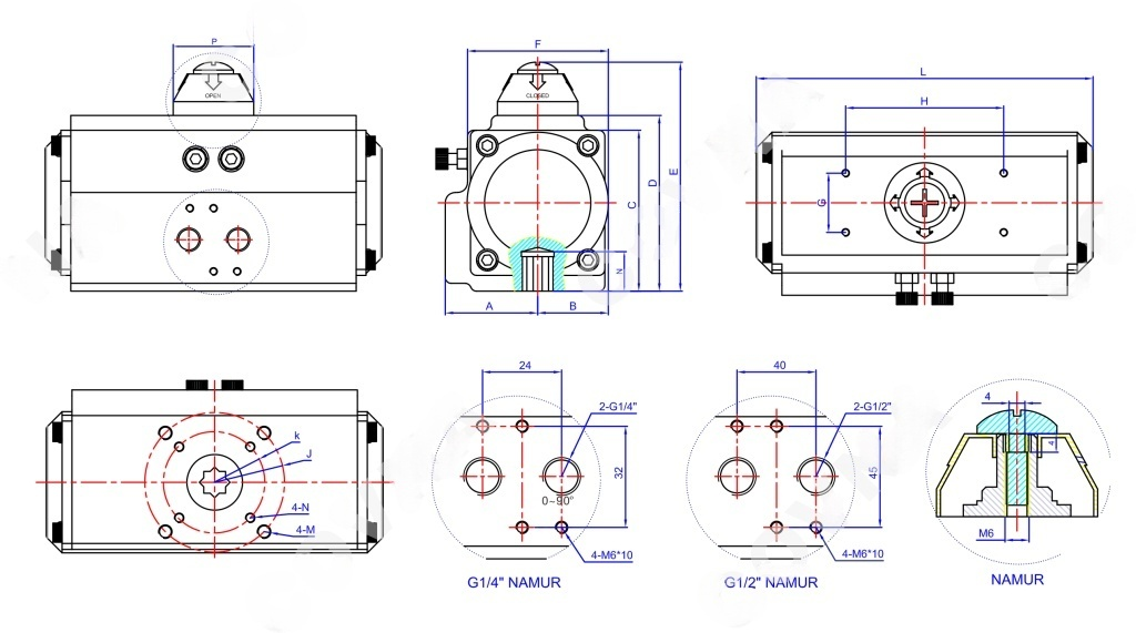 Drawing of Sanitary Pneumatic Butterfly Control Valve