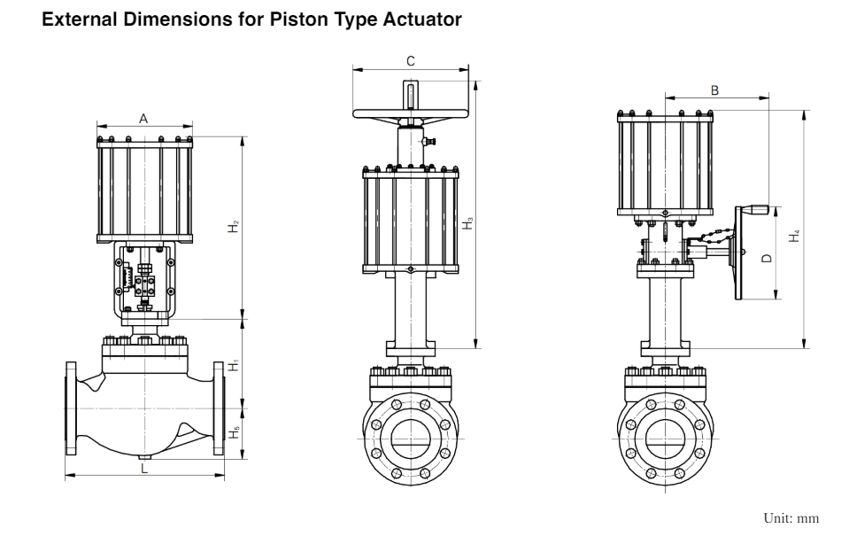 External Dimensions for Piston Type Actuator