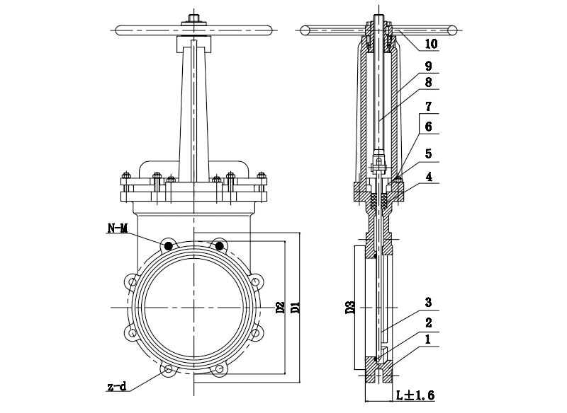 Drawing of Electric Knife Gate Valve