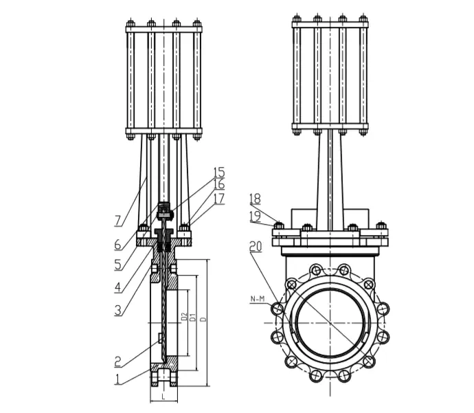 Drawing of Pneumatic Knife Gate Valve