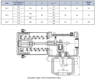 Actuator Type, End Connection Sizes