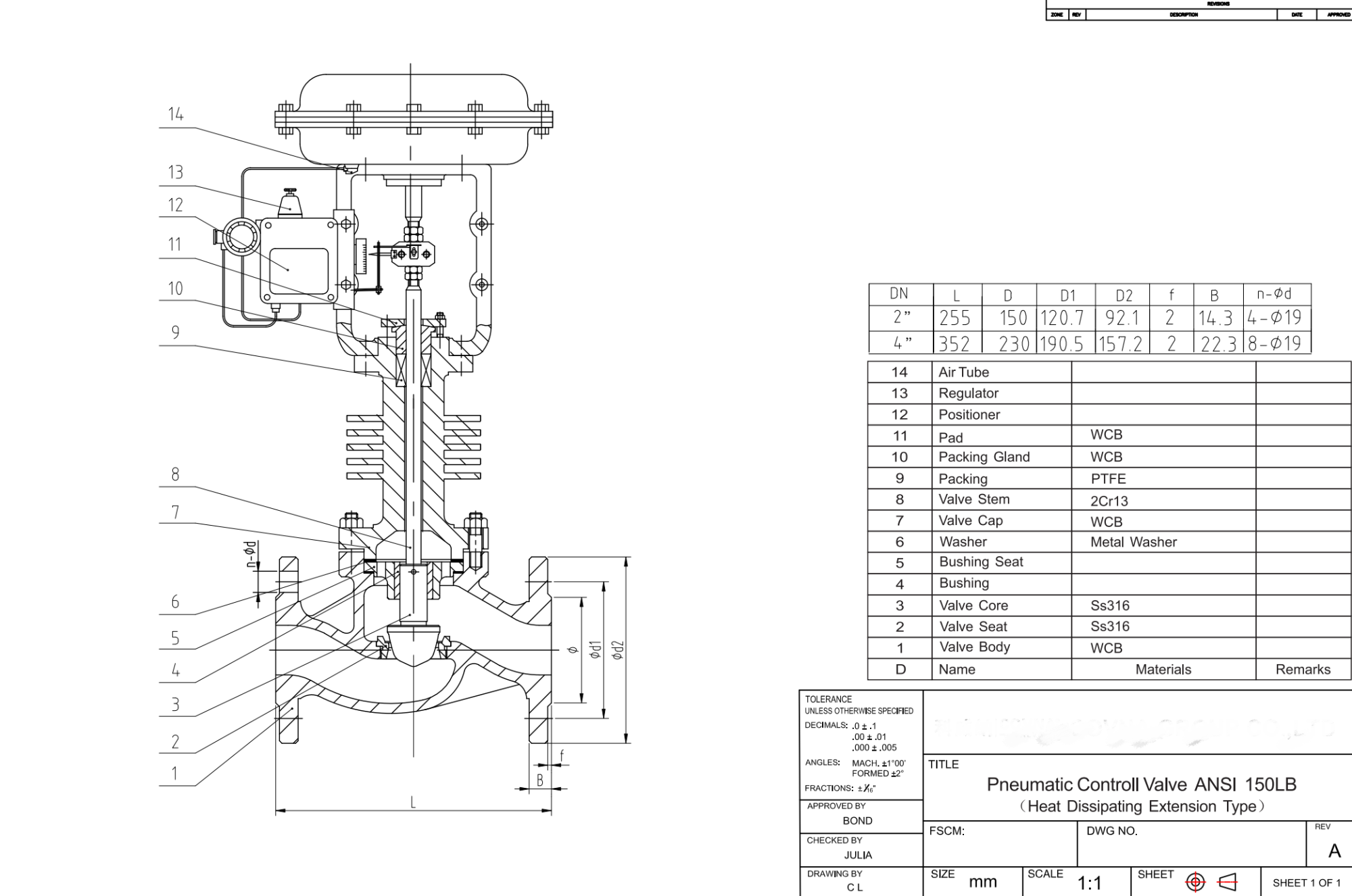 Drawing of Top Guided Pneumatic Control Valve Drawing of Top Guided Pneumatic Control Valve