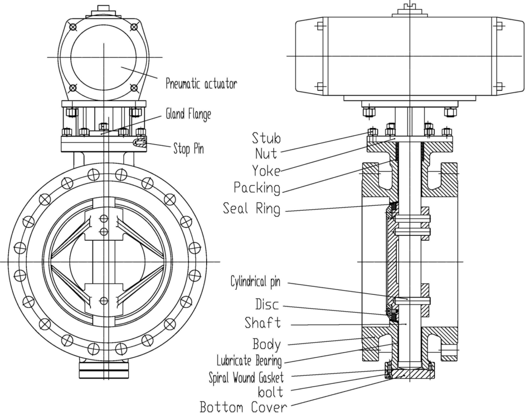 Drawing for Pneumatic Butterfly Valve