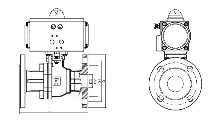 Dimension of Pneumatic Flanged Ball Valves Dimension of Pneumatic Flanged Ball Valves