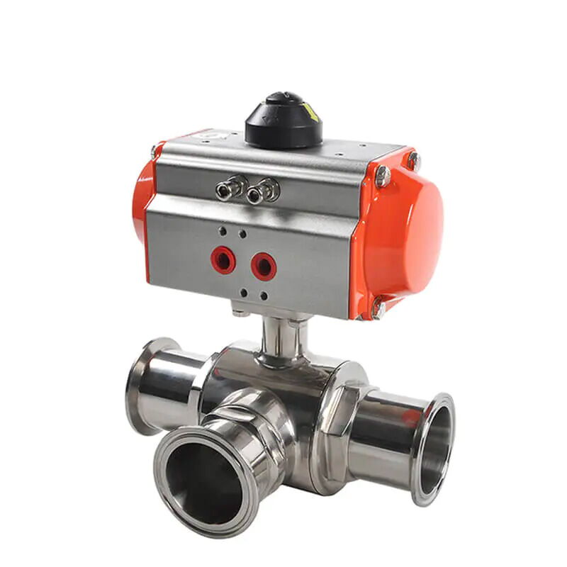 3 Way Ball Control Valve, Pneumatic, A351 CF8M, 3/4-4 Inch