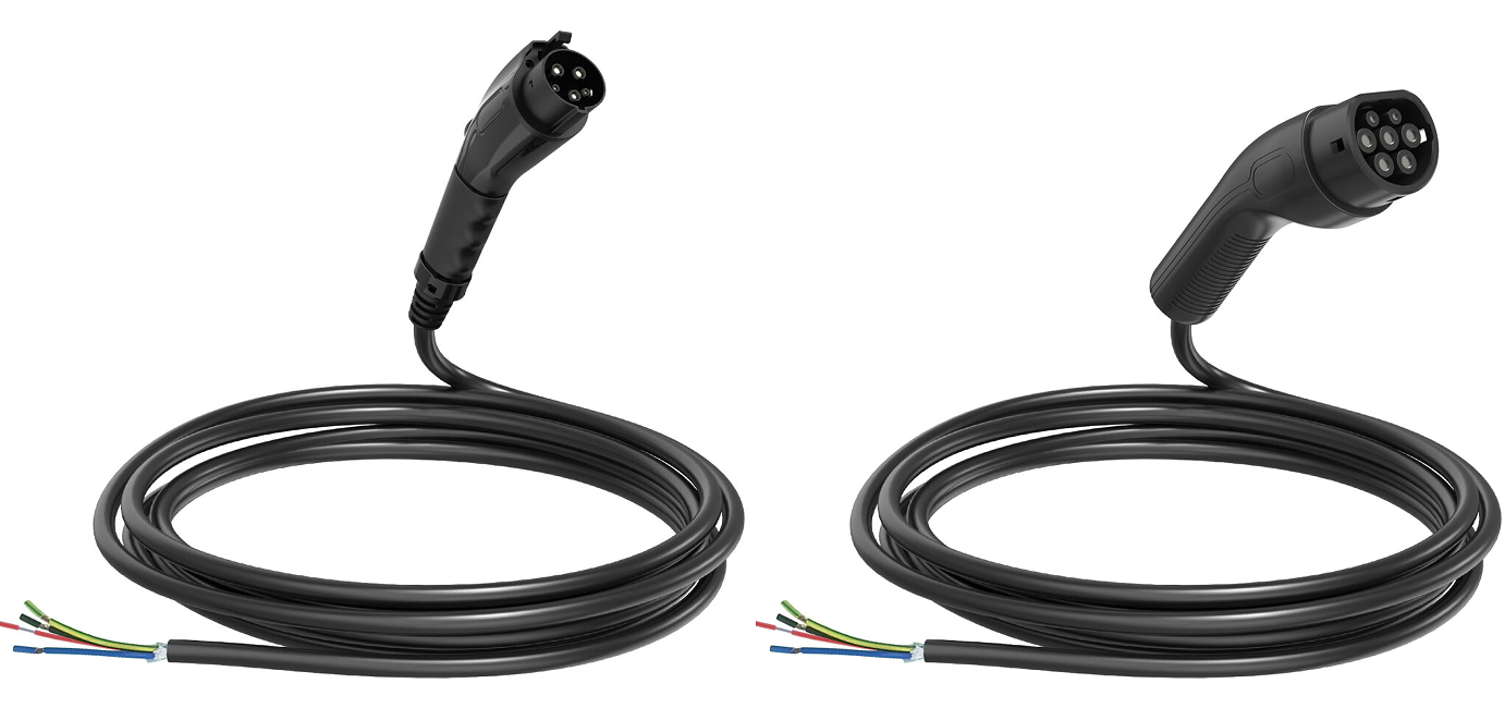 Type 1 and Type 2 EV Charging Cables