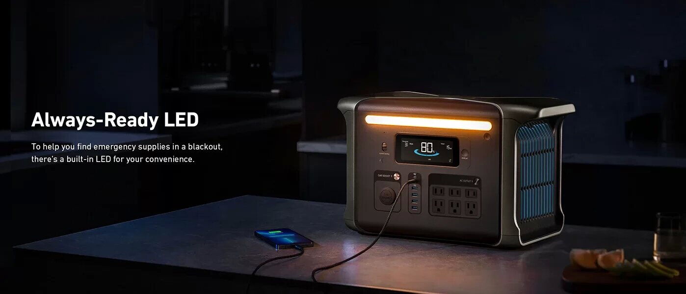1536Wh Portable Power Station with Built-in LED