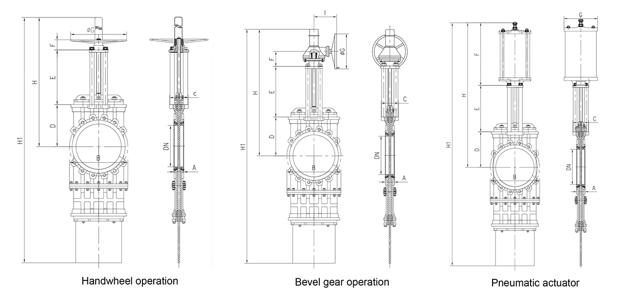 Design Drawing of Through Conduit Knife Gate Valve with Different Operation Modes Design Drawing of Through Conduit Knife Gate Valve with Different Operation Modes