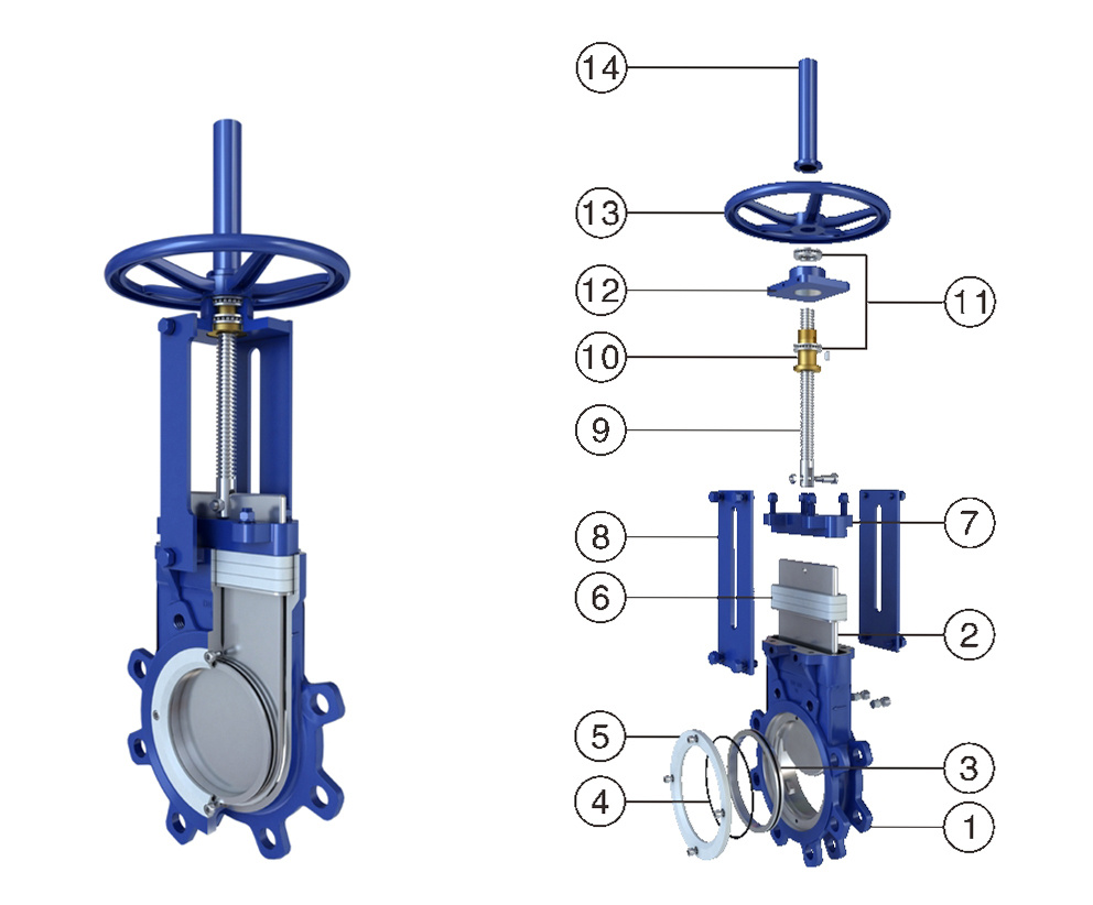 Unidirectional Knife Gate Valve Components