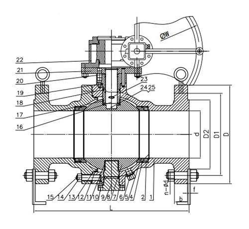  Trunnion Mounted Ball Valve Structural Diagram