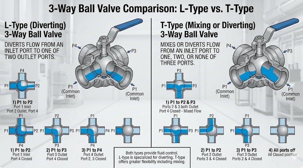L-Type vs. T-Type 3-Way Ball Valves Mechanism
