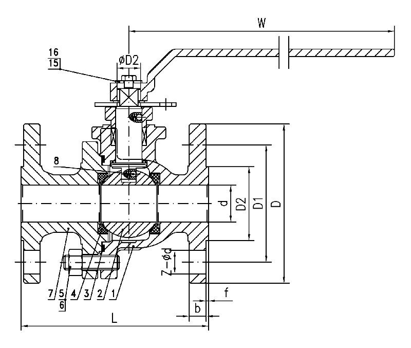 ASTM A216 WCB Floating Ball Valve Structural Diagram
