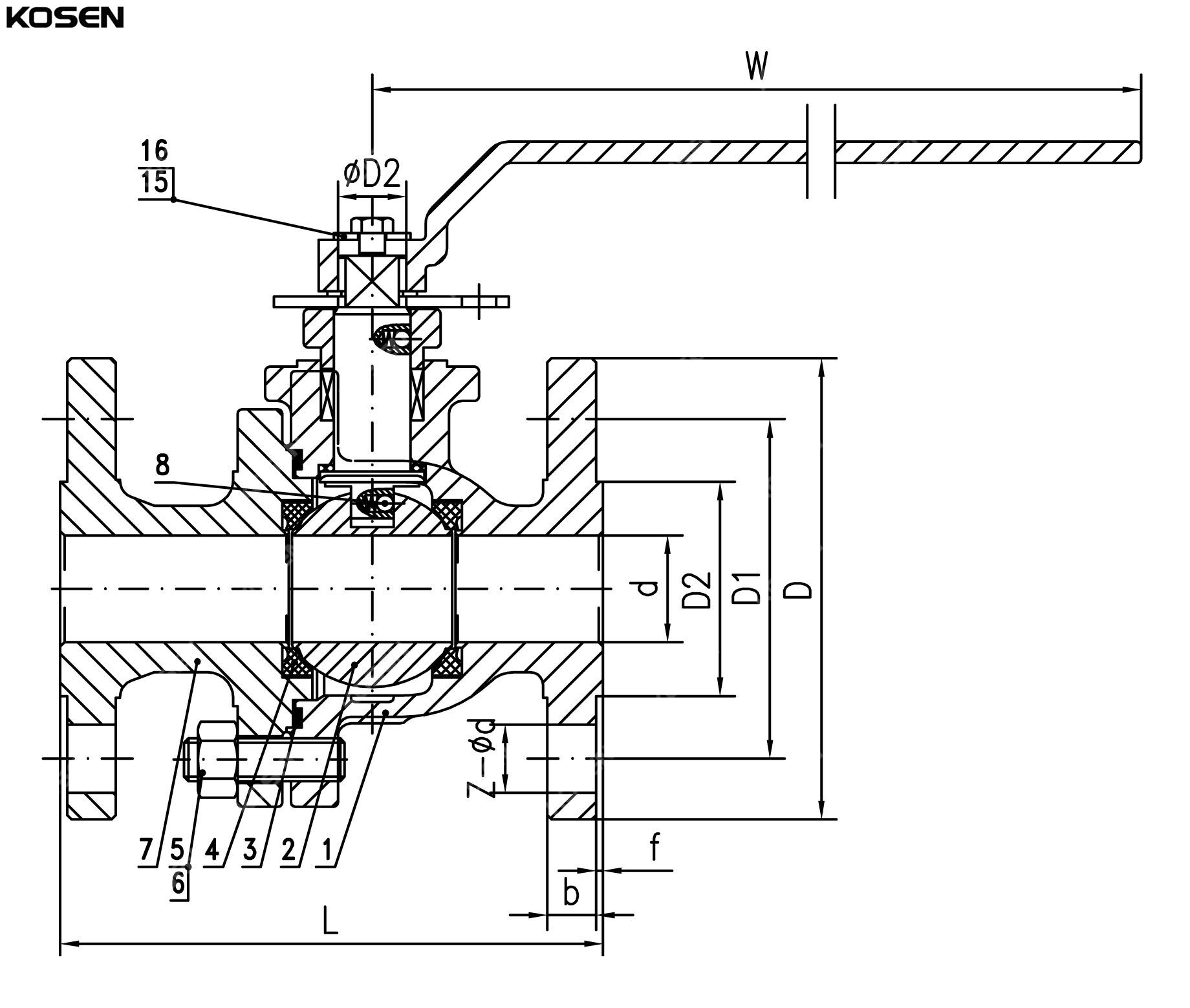 Cast Floating Ball Valve Structural Diagram
