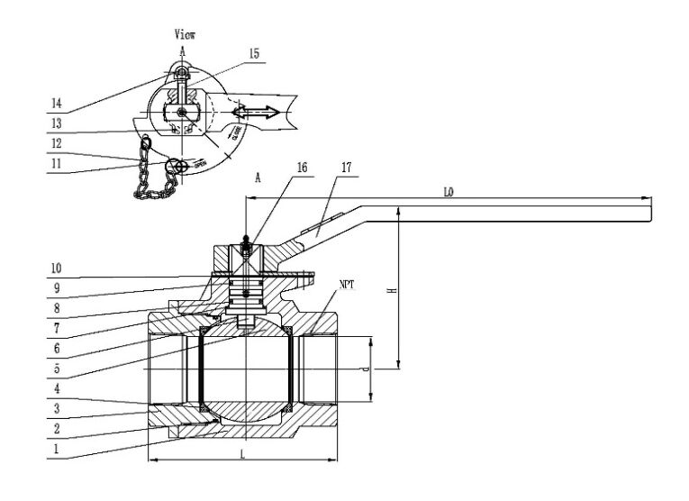 2PC Oilfield Ball Valve Structural Diagram