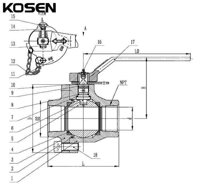 Threaded Ball Valve Structural Diagram
