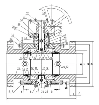 3 Piece Trunnion Mounted Ball Valve Structural Diagram