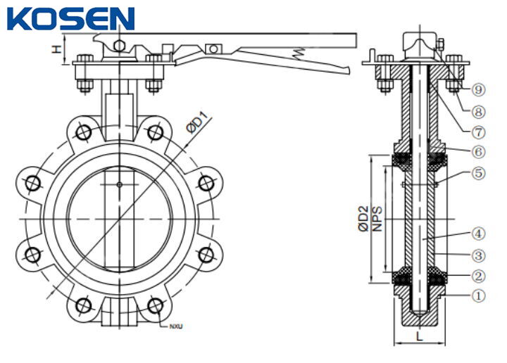 Lug Concentric Butterfly Valve Structural Diagram