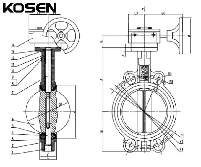 Wafer Concentric Butterfly Valve Structural Diagram