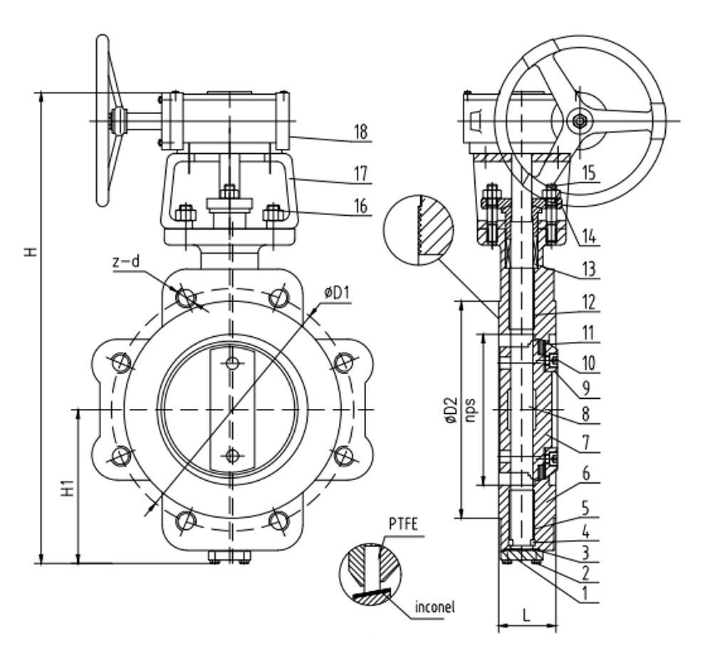 Lug Triple Eccentric Butterfly Valve Structure Diagram