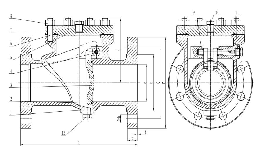 ASTM A216 WCB Swing Check Valve Structural Diagram