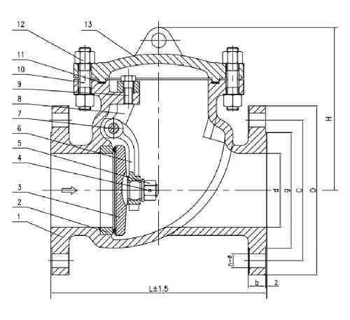ASTM A216 WCB Swing Check Valve Structural Diagram