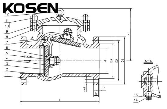 ASTM A352 LCC Swing Check Valve Structural Diagram