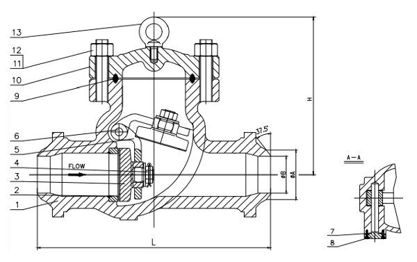 ASTM A494 CW6MC Swing Check Valve Structural Diagram