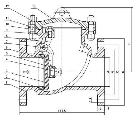 Bolted Bonnet Swing Check Valve Structural Diagram