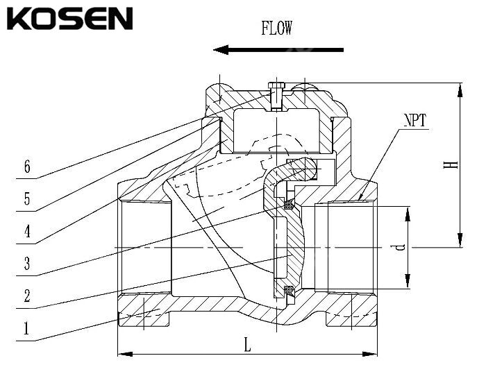 Threaded Swing Check Valve Structural Diagram