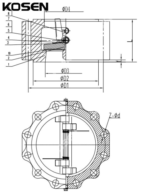 Double Door Lug Check Valve Structural Diagram